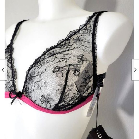 NWT I.D. Sarrieri Black Lace Swarovski Crystal Bralette Bra 36C - Picture 2 of 9